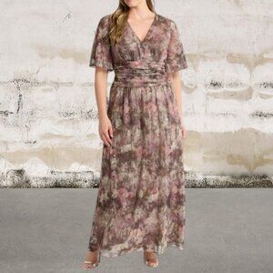 SL Fashions NWT Floral Metallic Faux Wrap Maxi Dress Size 12